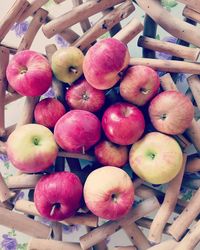 High angle view of apples in market for sale