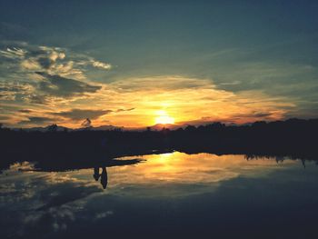 Scenic view of lake against sky during sunset