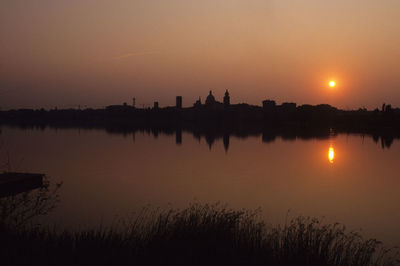 Scenic view of lake against sky during sunset