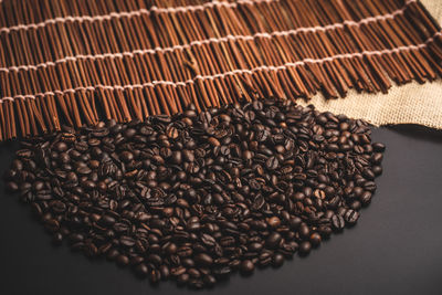 High angle view of coffee beans on table