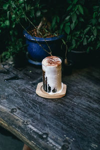 High angle view of coffee on table