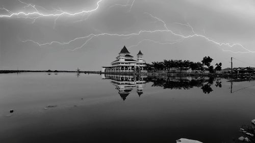 Scenic view of lake against sky at night