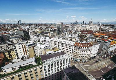 Aerial view of cityscape against sky during sunny day