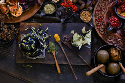High angle view of fruits on table