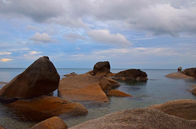 Scenic view of sea against cloudy sky