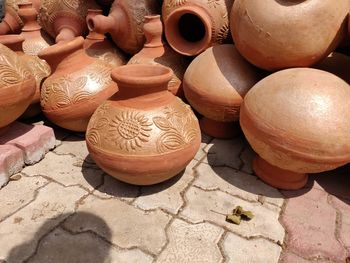 High angle view of shells for sale