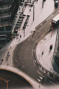 High angle view of street amidst buildings in city