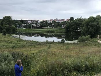 Scenic view of lake against sky