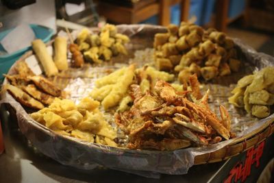 Close-up of food on barbecue grill