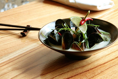 Close-up of food on wooden table