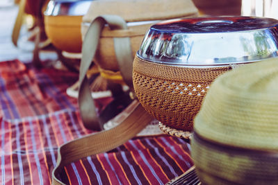 Close-up of empty chairs on table