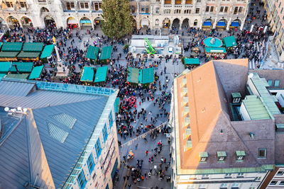 High angle view of crowd on city street