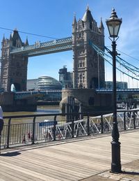 View of suspension bridge in city