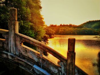 Scenic view of trees against sky during sunset