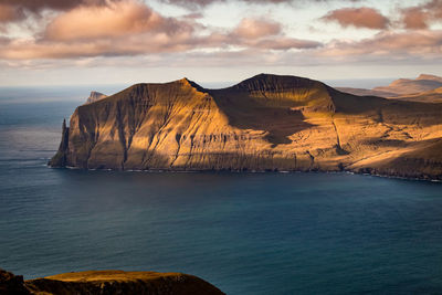 Scenic view of sea and rock formation against sky