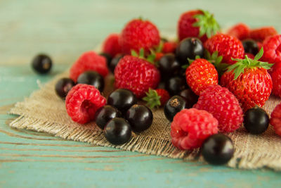 Close-up of strawberries on table