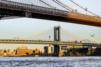 Bridge over river with buildings in background