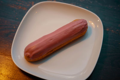 High angle view of dessert in plate on table