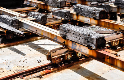 High angle view of damaged dunnage at commercial dock