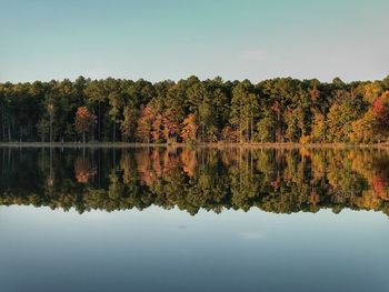 Scenic view of lake against clear sky