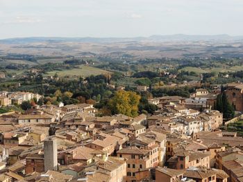 High angle view of townscape against sky