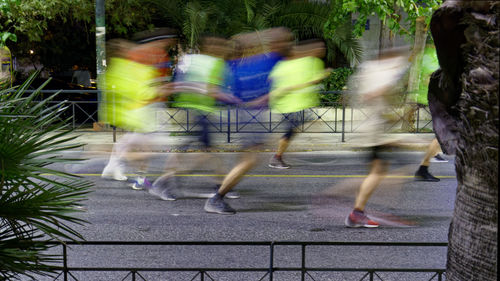High angle view of boy playing in park