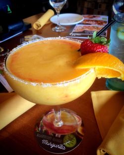 Close-up of drink in glass on table