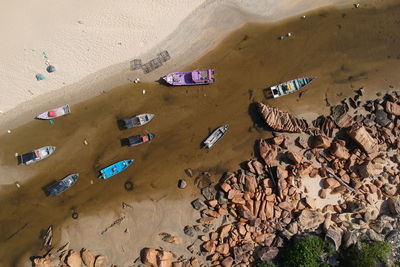 High angle view of boats at beach