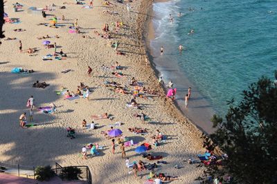 High angle view of people on beach