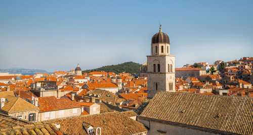 Aerial view on the old city of dubrovnik from the city walls, croatia.