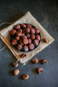 High angle view of roasted coffee beans on table