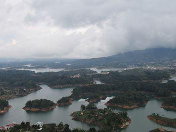 Scenic view of river amidst trees against sky