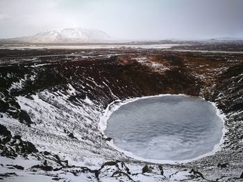 Scenic view of lake against sky during winter