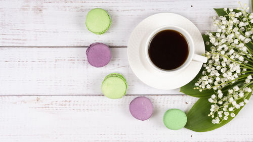 High angle view of coffee on table