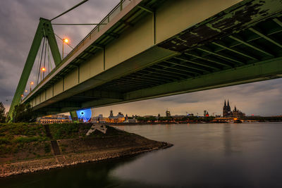 Panoramic view of cologne cathedral under the severin's bridge, germany.