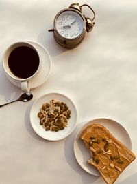 High angle view of coffee cup on table