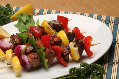 High angle view of salad in plate on table