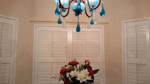 Flowers in vase against wall at home