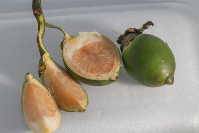 High angle view of betel nut fruits