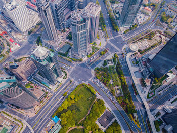 High angle view of street amidst buildings in city