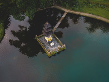 High angle view of abandoned floating on lake