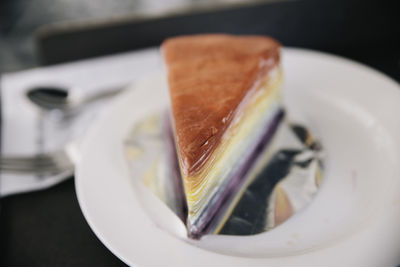 Close-up of cake in plate on table