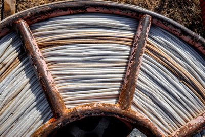 High angle view of rusty metallic structure