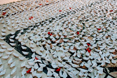 High angle view of paper boats