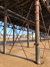 High angle view of metallic structure on beach