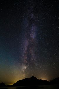 Low angle view of silhouette trees against sky at night