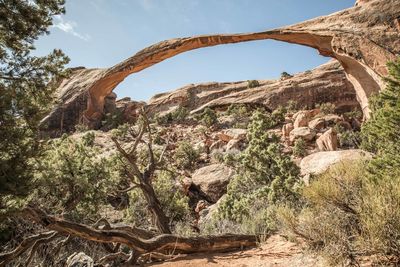 Low angle view of arch formation at arches national park