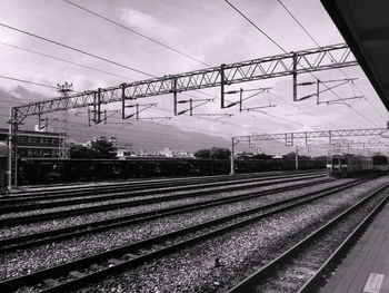 Railroad station platform against sky