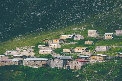 High angle view of buildings in city