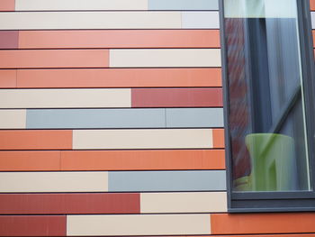 Low angle view of colorful wall by window